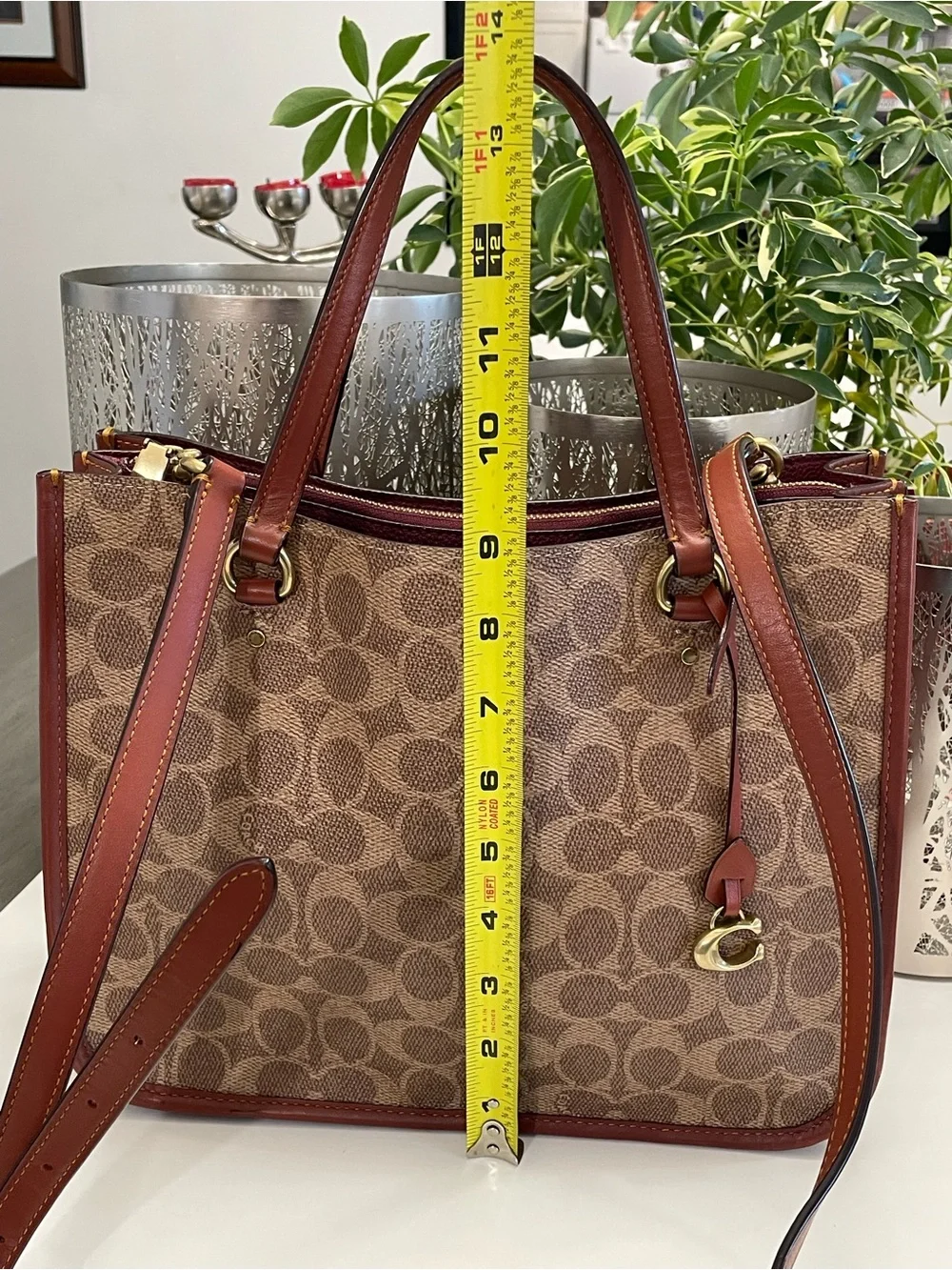 Coach Brown Signature Canvas Tote with Saddle Leather Trim